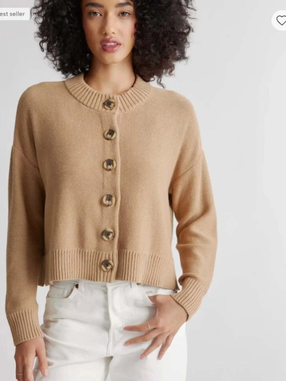 Quince 100% Organic Cotton Cropped Cardigan Sweater Camel Size Large - Picture 1 of 11